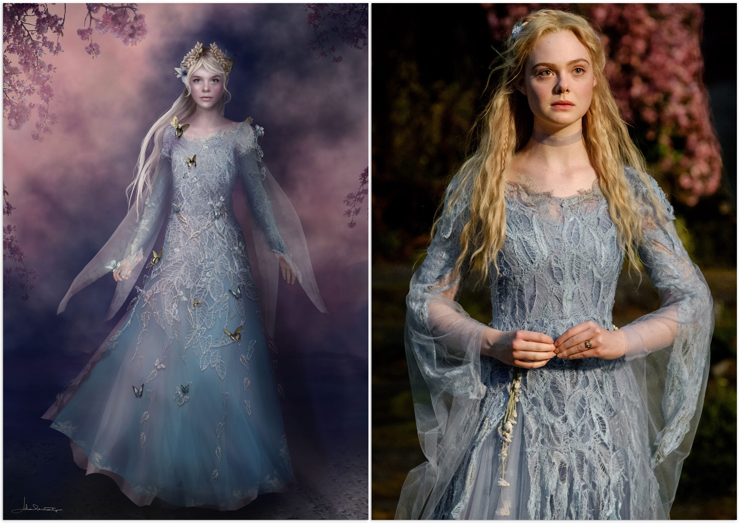 Elle Fanning đẹp như một nàng tiên trong chiếc váy xanh bồng bềnh.&nbsp;