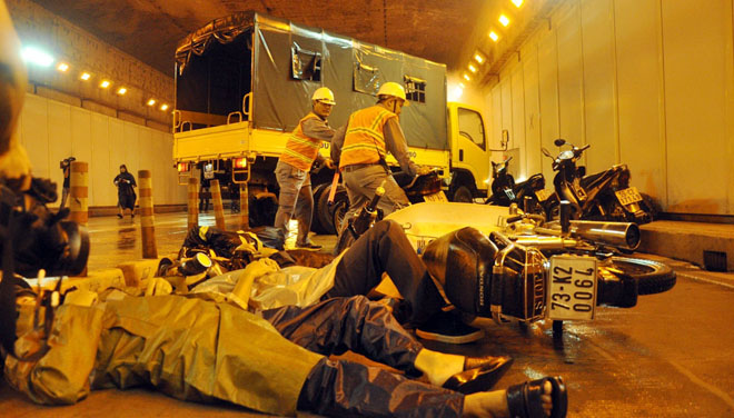 Tình huống diễn tập PCCC, cứu hộ cứu nạn trước đây trong hầm Thủ Thiêm