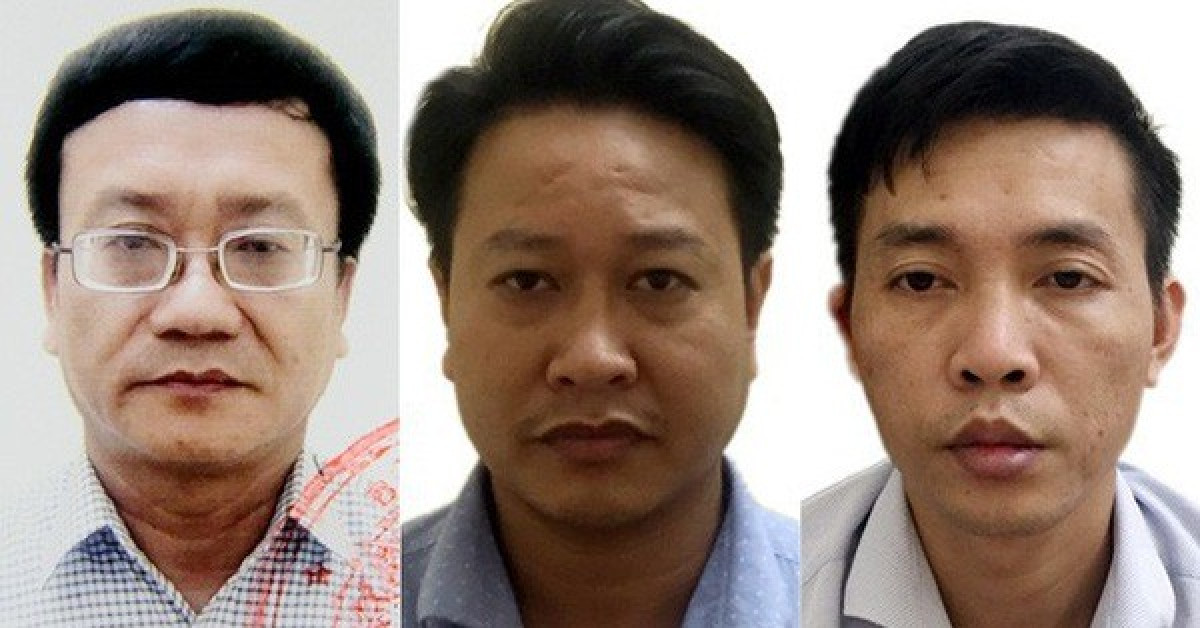 Ba bị can trong vụ sửa điểm thi THPT quốc gia ở Hòa Bình, từ trái sang: Nguyễn Quang Vinh, Nguyễn Khắc Tuấn, Đỗ Mạnh Tuấn - Ảnh: Bộ Công an