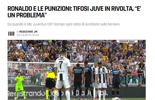 Tiêu đề bài viết trên trang JMania của các fan Juventus nói về khả năng đá phạt kém của Ronaldo