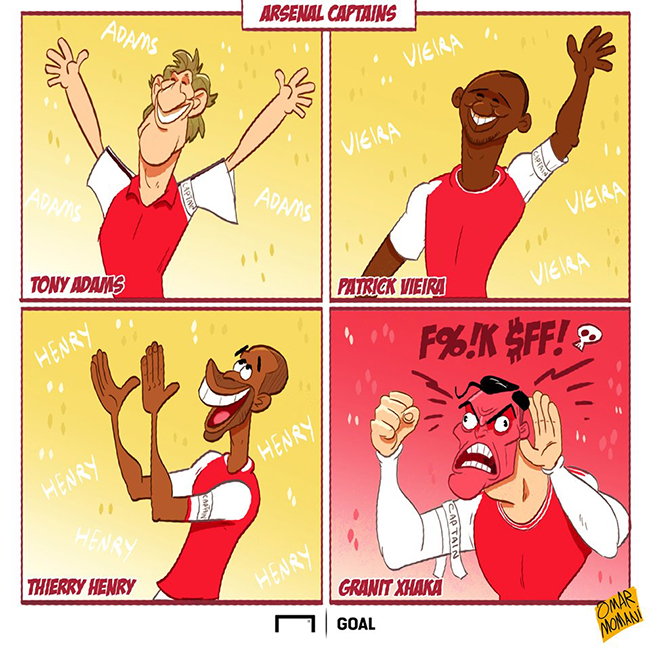 Hình ảnh những người đội trưởng mẫu mực của Arsenal và Xhaka.