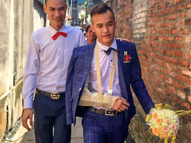 Bạn trẻ - Cuộc sống - Bị bạn bè tung nhưng quên hứng, chú rể ngã gãy tay khiến cô dâu hốt hoảng