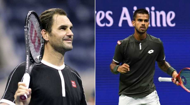 Roger Federer và Sumit Nagal 