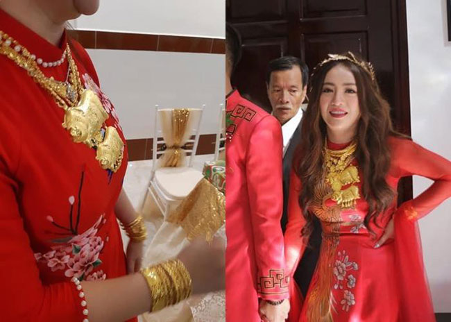 Nữ ca sĩ MiA trong ngày cưới cũng được trao rất nhiều vàng. Thậm chí cư dân mạng bình luận lượng vàng của hồi môn khiến cô dâu trĩu cổ.