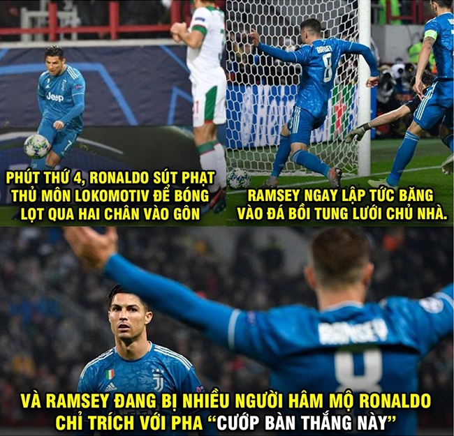 Gương mặt vui mừng của Ronaldo khi Ramsey ghi bàn.