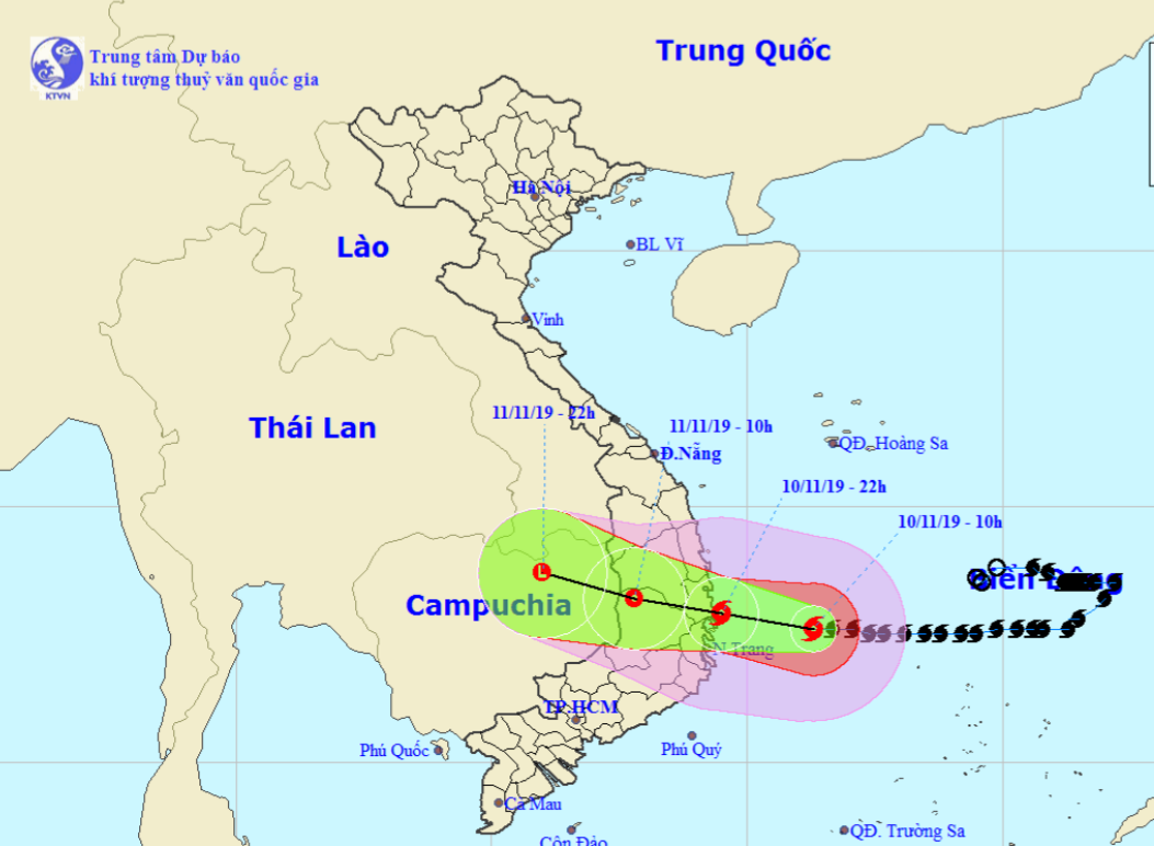 
Ví trí và hướng di chuyển tiếp theo của bão số 6 Nakri. Ảnh Trung tâm Dự báo KTTVQG.
