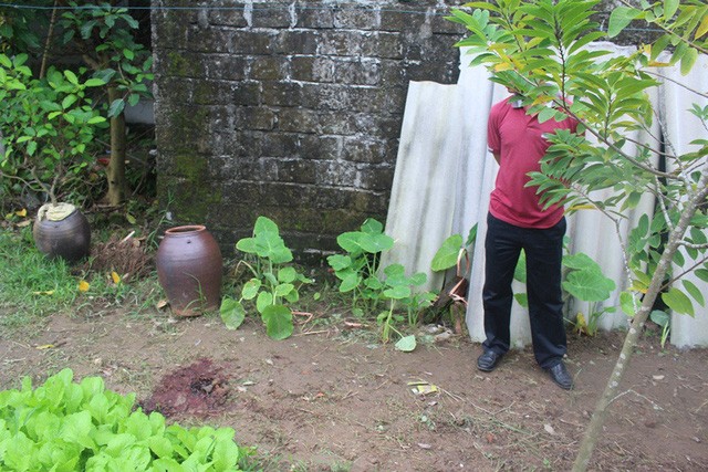 Vị trí nạn nhân nằm gục tại vườn rau phía trái nhà. Ảnh: Đ.Tùy