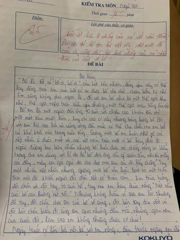 Bài văn tả bố được cô giáo chấm 9,5 điểm khiến cộng đồng mạng phát khóc - 1