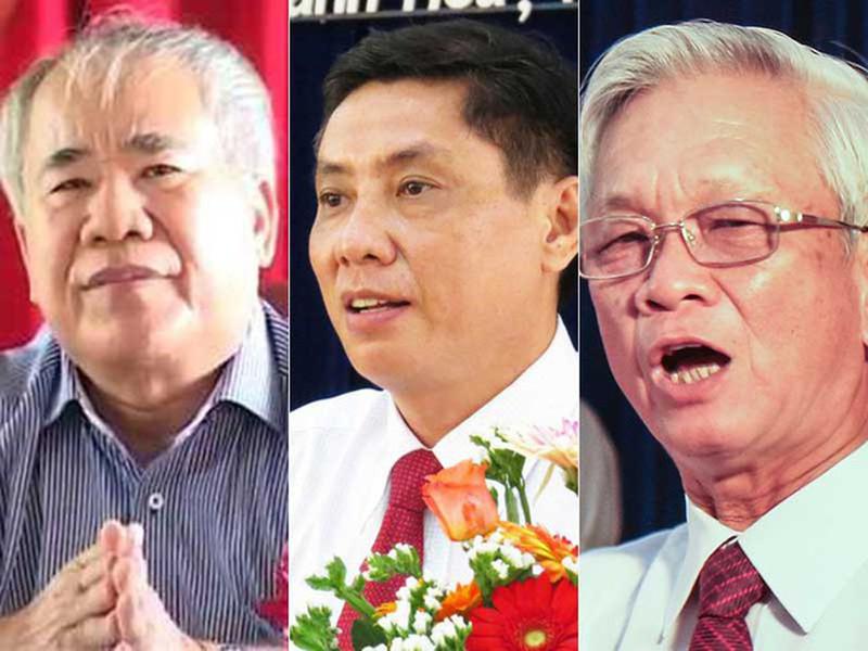 Ba lãnh đạo tỉnh Khánh Hòa bị cách hết chức vụ trong Đảng. Từ phải qua: ông Nguyễn Chiến Thắng, ông Lê Đức Vinh, ông Đào Công Thiên