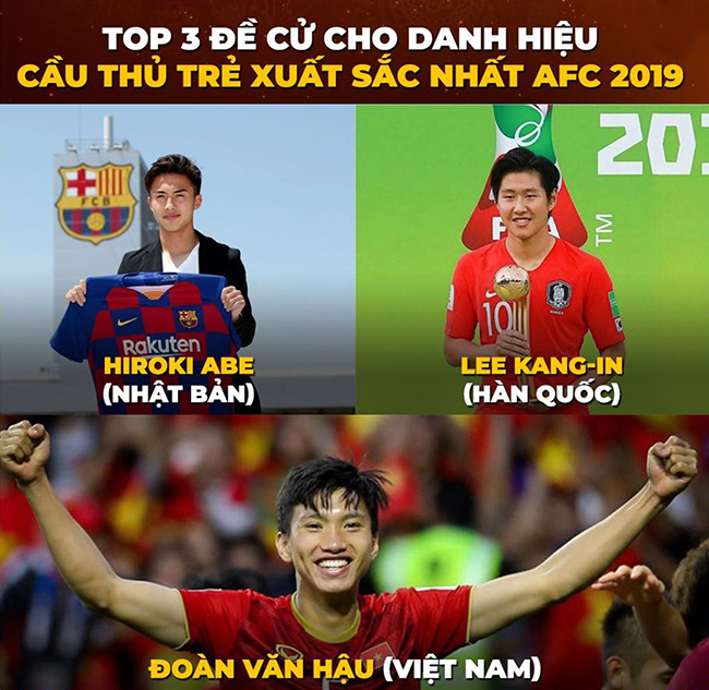 Văn Hậu được đề cử top 3 cầu thủ trẻ xuất sắc nhất châu Á 2019.
