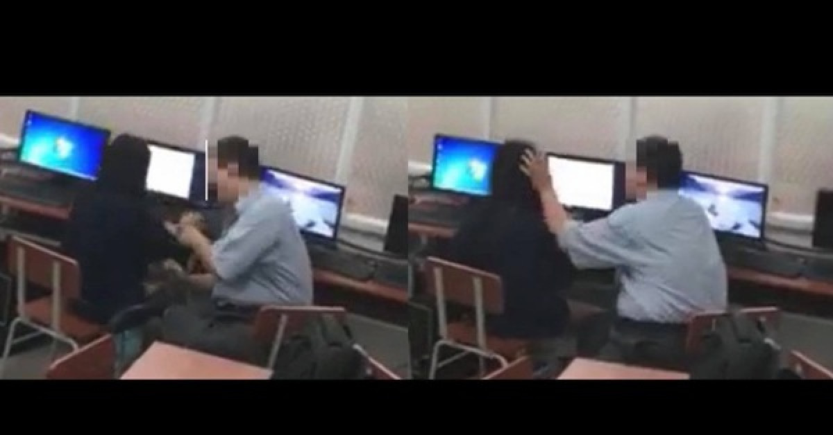 Giáo viên tin học được cho là đã sàm sỡ một học sinh nữ - Ảnh cắt trong clip do phụ huynh đưa lên mạng xã hội