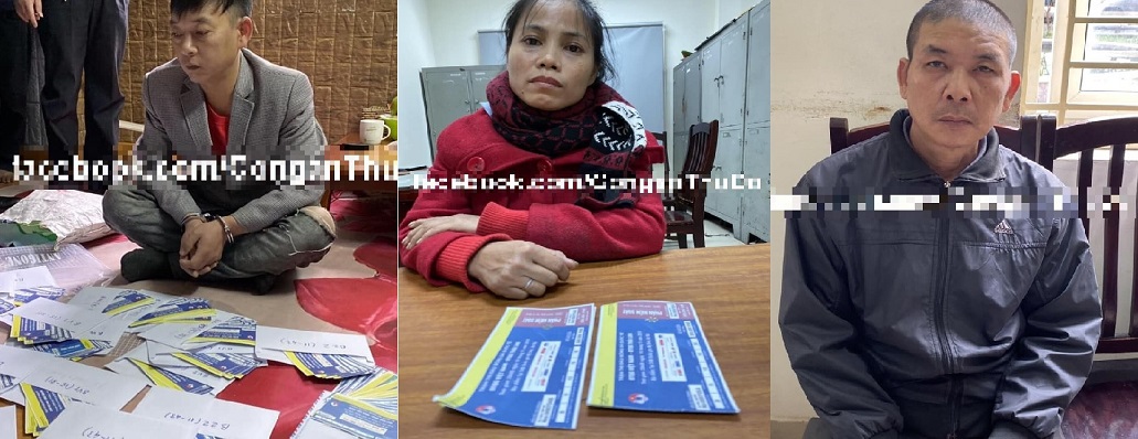 3 đối tượng chuyên tiêu thụ vé giả cho Ấn (từ trái qua phải: Kiên – Liên – Trực).