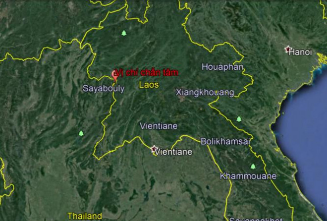 Vị trí xảy ra trận động đất 6,1 độ richter lúc 6h50 phút sáng nay tại Lào.