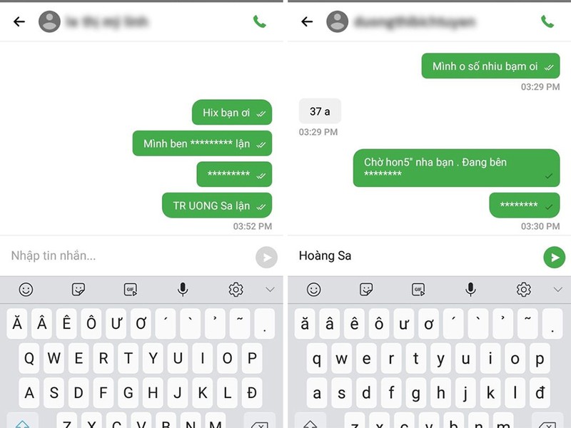 Đoạn chat với khách hàng không gõ được từ Hoàng Sa, Trường Sa