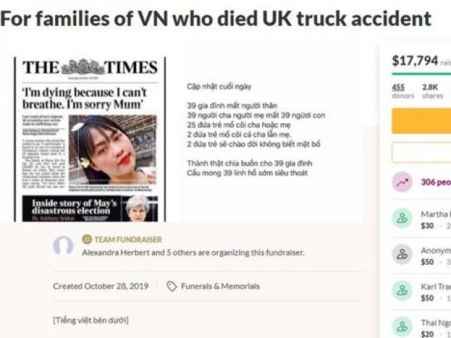 Vụ 39 người Việt chết trong container: Người dân Anh đã quyên góp được bao nhiêu?