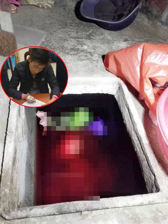 Nghi phạm Vũ Đức Bộ (ảnh nhỏ) và bể nước nơi phát hiện thi thể bà H.