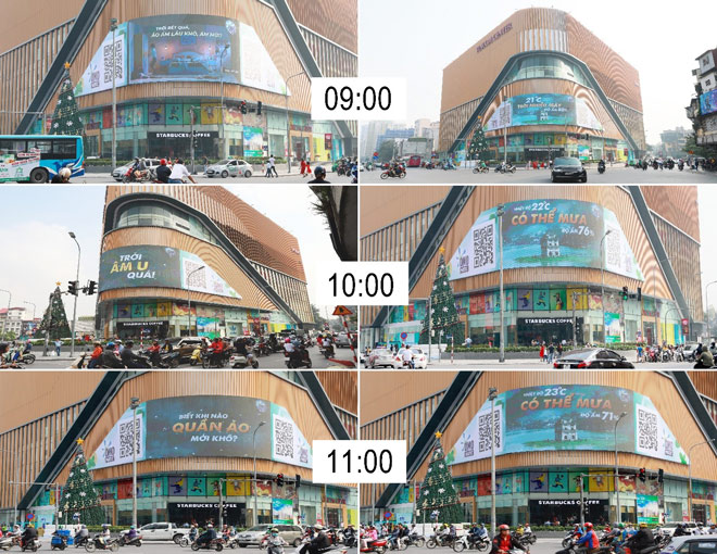 Biển quảng cáo ngoài trời liên tục cập nhật thay đổi thời tiết của thủ đô theo giờ