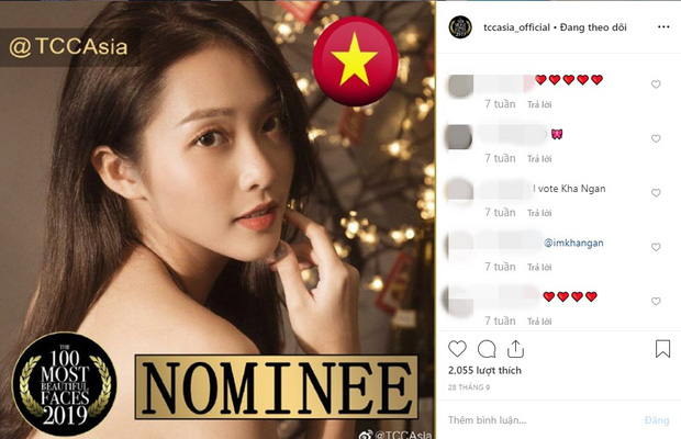 Mới đây, TCCAsia vừa công bố Top 100 gương mặt đẹp nhất châu Á. Rất nhiều cái tên quen thuộc đại diện cho các nước khi vực châu Á đều có trong Top 100. Đặc biệt, nữ diễn viên Khả Ngân bất ngờ lọt Top 100 gương mặt đẹp nhất châu Á khiến nhiều người hâm mộ bất ngờ.