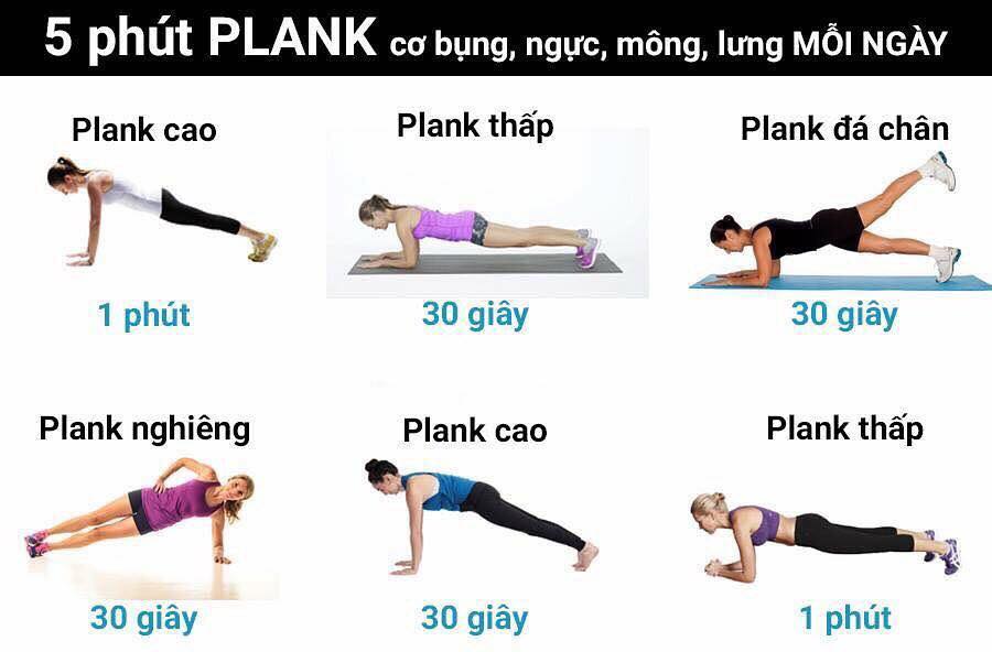 Có rất nhiều động tác plank từ dễ tới khó.