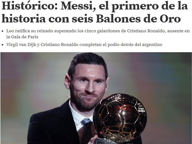 Messi vượt Ronaldo giành 6 Bóng vàng: Báo chí nể phục, mệnh danh là "Vua"