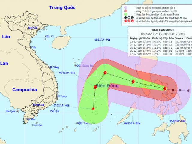 Bão Kammuri gió giật cấp 17 đang hướng vào Biển Đông