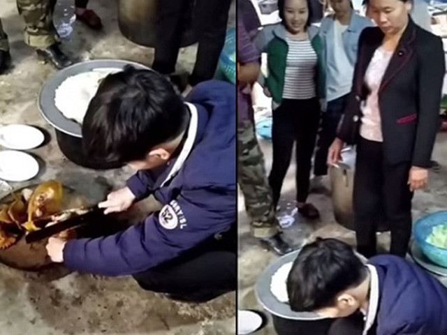 Bạn trẻ - Cuộc sống - Clip: Thử thách chặt thịt gà khiến người xem "toát mồ hôi"