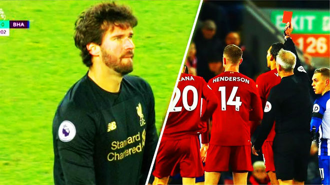 Thủ môn Alisson Becker nhận thẻ đỏ không đáng có