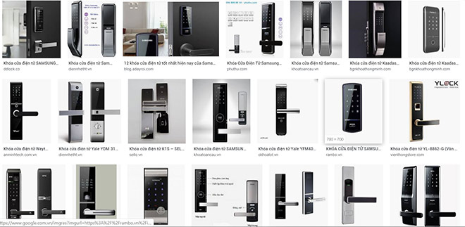 Chỉ cần gõ từ khóa “khóa cửa điện tử” trên Google sẽ hiện ra rất nhiều sản phẩm của các thương hiệu khác nhau.