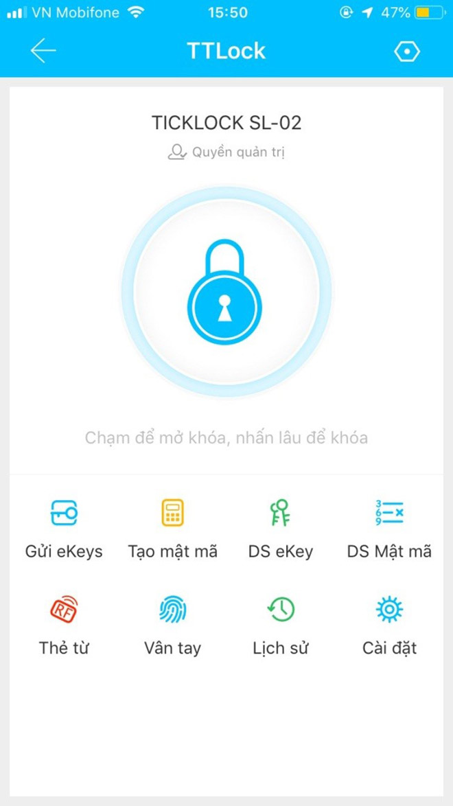 Giao diện của ứng dụng quản lý khóa trên điện thoại.