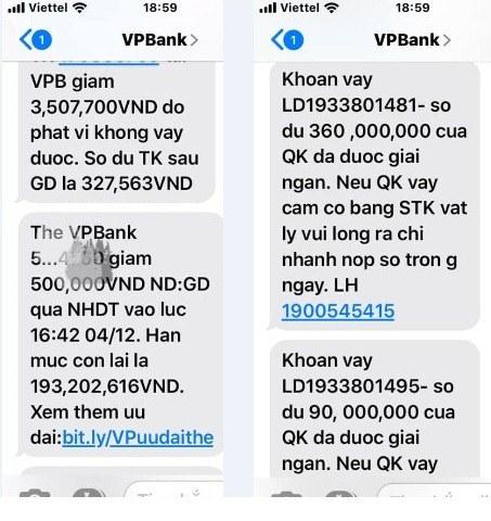 Tin nhắn ngân hàng thông báo về các giao dịch
