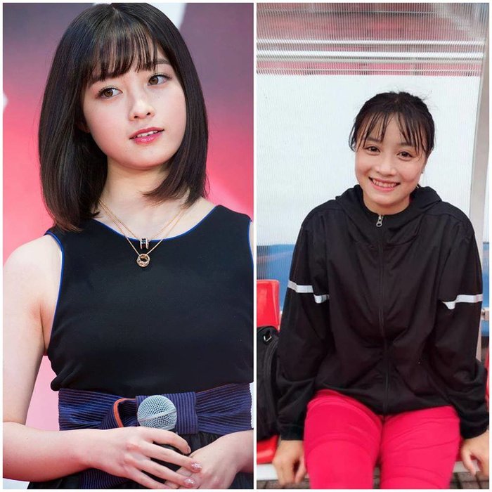 Sau chiến thắng của đội tuyển bóng đá nữ VN, cư dân mạng nhắc đến gương mặt xinh đẹp Hoàng Thị Loan. Nữ cầu thủ sinh năm 1995 (phải) được dân mạng khen ngợi có nhan sắc xinh như ngôi sao ca nhạc đến từ Nhật Bản - Kanna (trái).