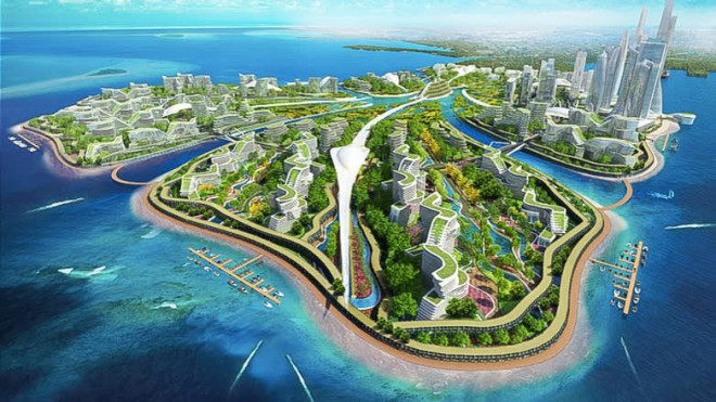 Bản vẽ một công trình trên đảo nhân tạo ở Vịnh Manila. Ảnh: UAA Kinming Group Development
