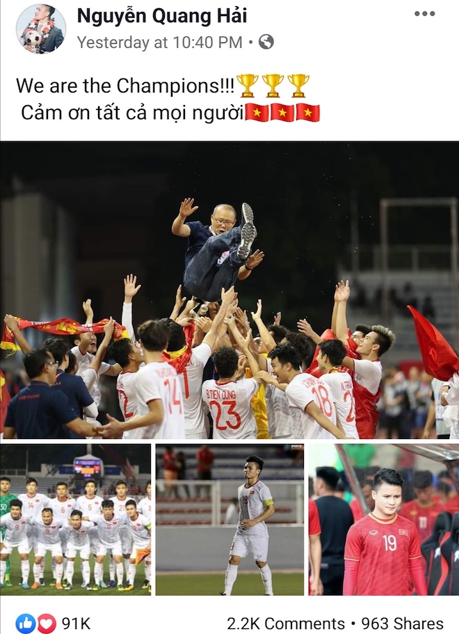 Lấy vàng SEA Games 30, 11 cầu thủ "hot" nhất U22 Việt Nam viết gì trên Facebook? - 2
