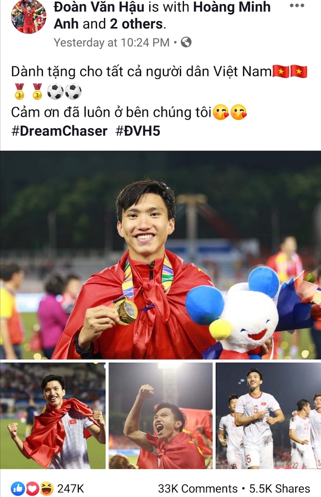 Lấy vàng SEA Games 30, 11 cầu thủ "hot" nhất U22 Việt Nam viết gì trên Facebook? - 6