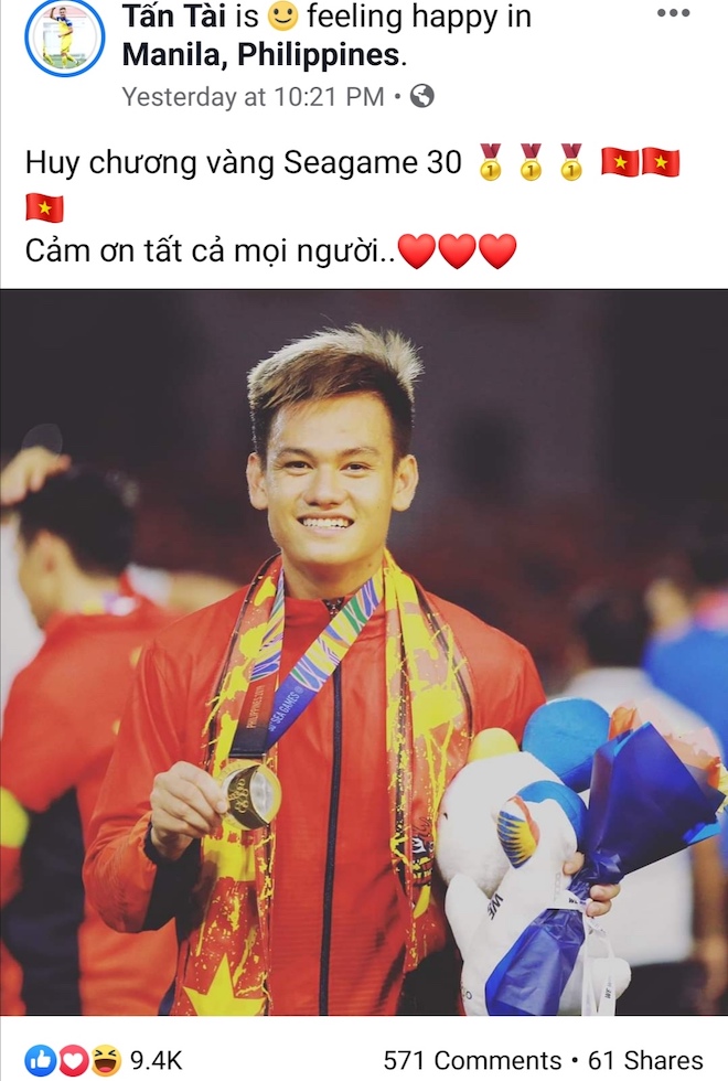 Lấy vàng SEA Games 30, 11 cầu thủ "hot" nhất U22 Việt Nam viết gì trên Facebook? - 9