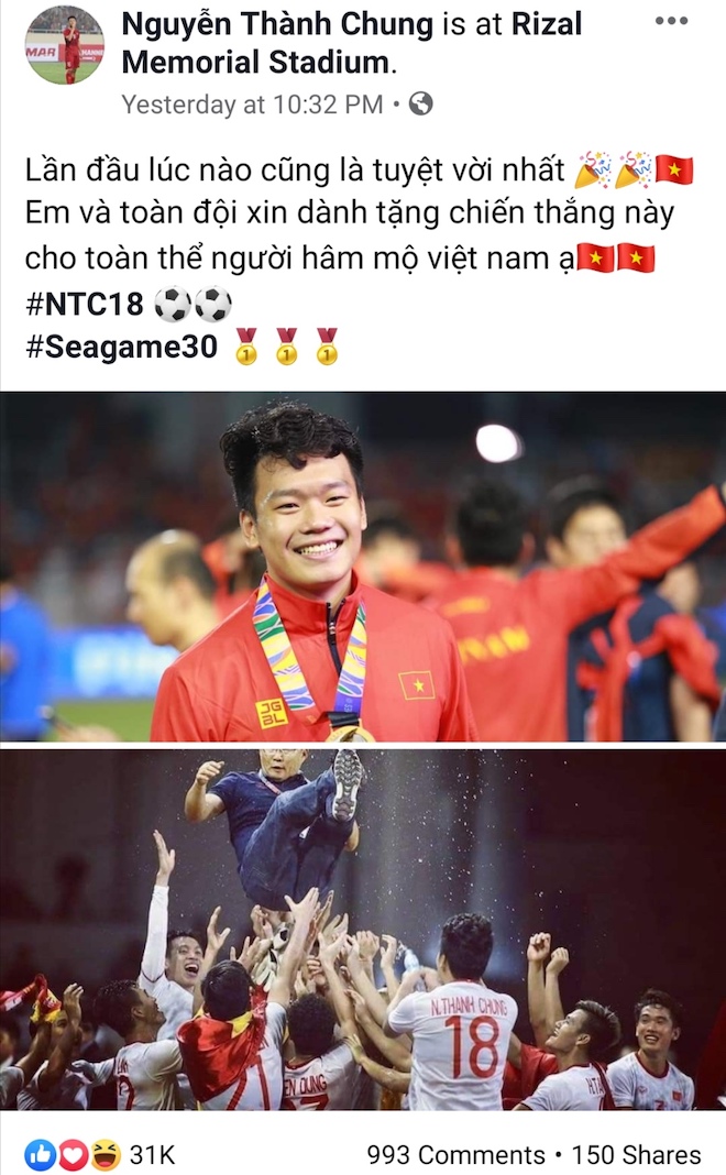 Lấy vàng SEA Games 30, 11 cầu thủ "hot" nhất U22 Việt Nam viết gì trên Facebook? - 11