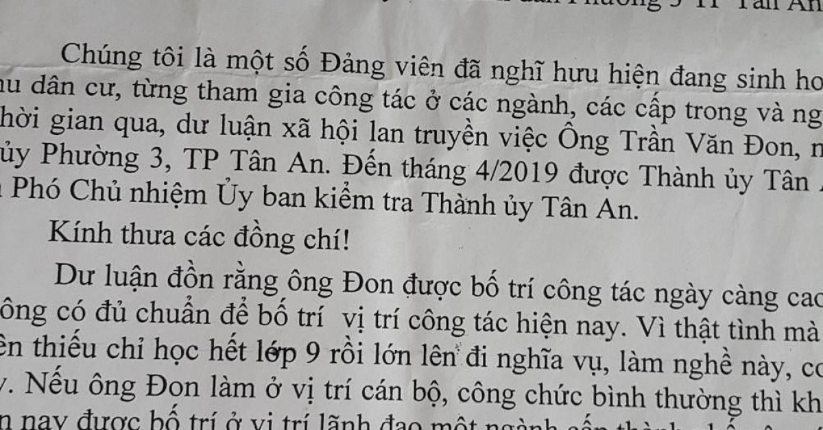 Tin tức trong ngày - Phó chủ nhiệm Ủy ban Kiểm tra Thành ủy ở Long An không có bằng cấp 3