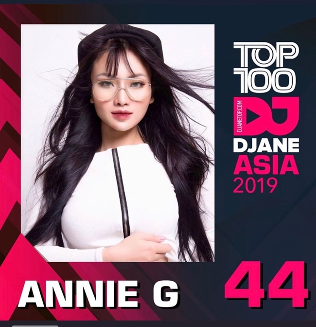 DJ Annie G xếp ở vị trí số 44. Trên trang cá nhân, người đẹp 9X đã chia sẻ tin mừng này với người hâm mộ. Năm 2018, Annie đứng ở vị trí số 98.