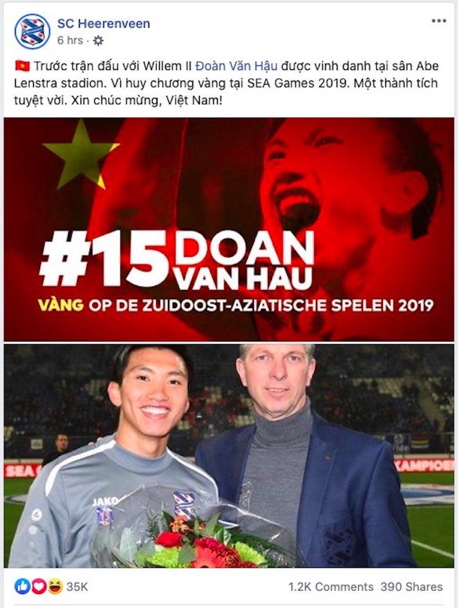 CLB SC Heerenveen vinh danh Văn Hậu, dân mạng VN được dịp "nổ banh nóc" - 2