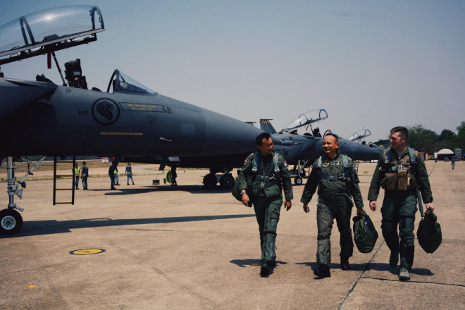 Không quân Mỹ, Thái Lan và Singapore tập trận chung nhằm ứng phó mối đe dọa đối với tự do hàng hải ở vùng biển Ấn Độ-Thái Bình Dương hồi tháng 3 tại Thái Lan. Ảnh: MINDEF.GOV.SG