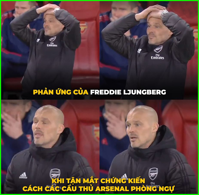 Đây là cảm giác "phấn khích" của HLV Arsenal khi nhìn hàng phòng ngự thi đấu.