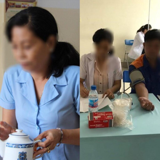 Nữ nhân viên tạp vụ được "hô biến" thành cán bộ y tế khám bệnh cho công nhân - Ảnh: Laodong