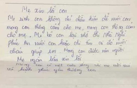Lá thư với nội dung mẹ xin lỗi