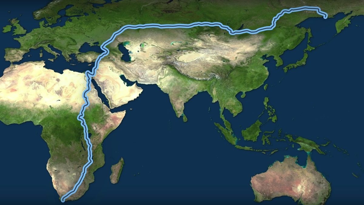 Lộ trình 22.580 km từ&nbsp;từ L&#39;Agulhas, Nam Phi đến Magadan,&nbsp;Nga được cho là tuyến đường bộ dài nhất thế giới