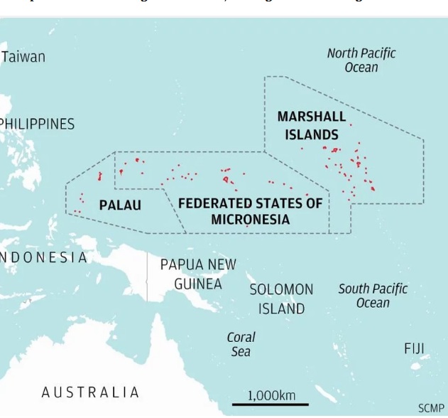 Palau, Micronesia và quần đảo Marshall là 3 quốc gia ở Thái BÌnh Dương có hiệp ước quân sự với Mỹ.