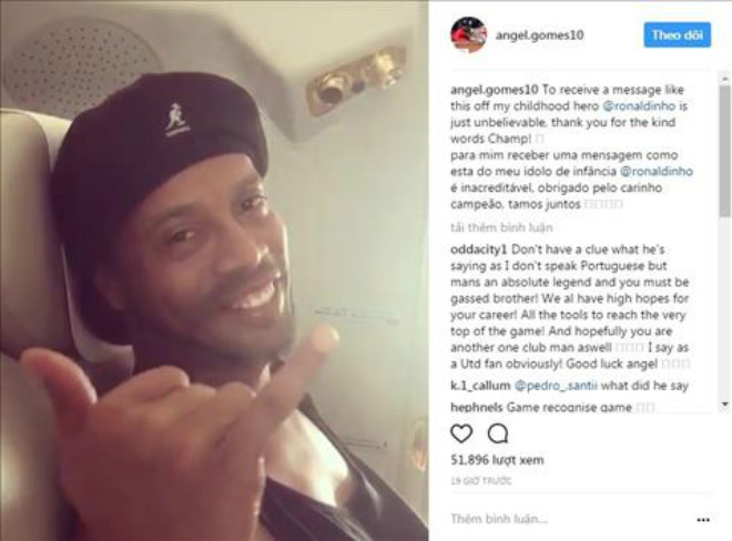 Ronaldinho chúc phúc cho Angel Gomes
