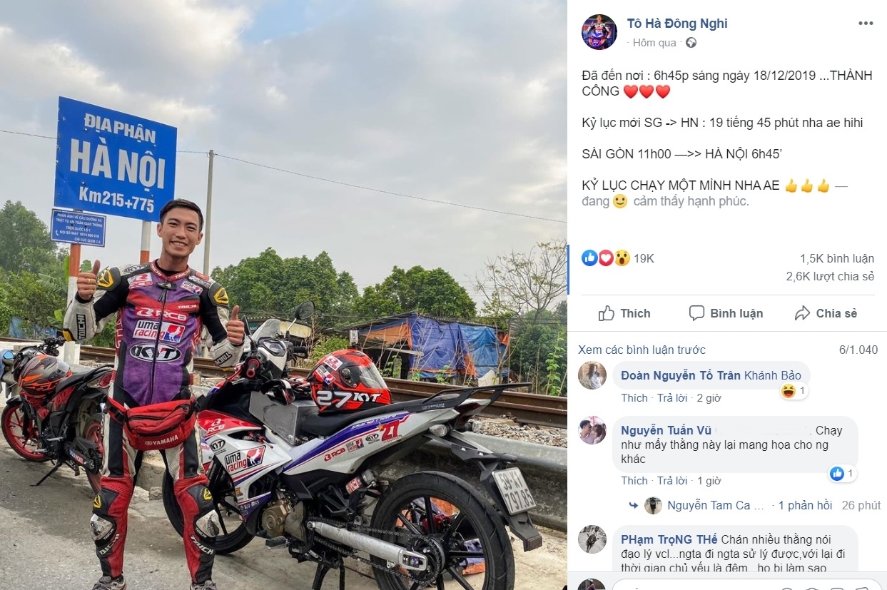 Nam thanh niên đăng thông tin về hành trình đi xe máy từ TP.Hồ Chí Minh ra Hà Nội rồi quay về đến TP.HCM chỉ trong vòng 54 giờ gây xôn xao mạng xã hội. Ảnh Lam Anh.