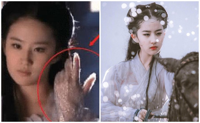 Lưu Diệc Phi bị soi đeo găng tay bằng túi nilon trong một cảnh quay "Thần điêu đại hiệp" 2006. Khán giả cho rằng đây là chi tiết phi lý xuất hiện trong phim cổ trang, phá hỏng cả cảnh quay của nàng "Tiểu Long Nữ".