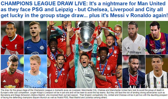 Daily Mail cho rằng MU đã gặp "ác mộng" sau lễ bốc thăm chia bảng Cúp C1