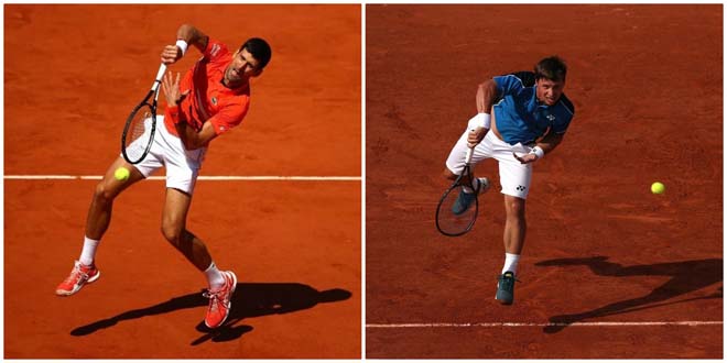 Djokovic (trái) thể hiện sức mạnh trước Berankis